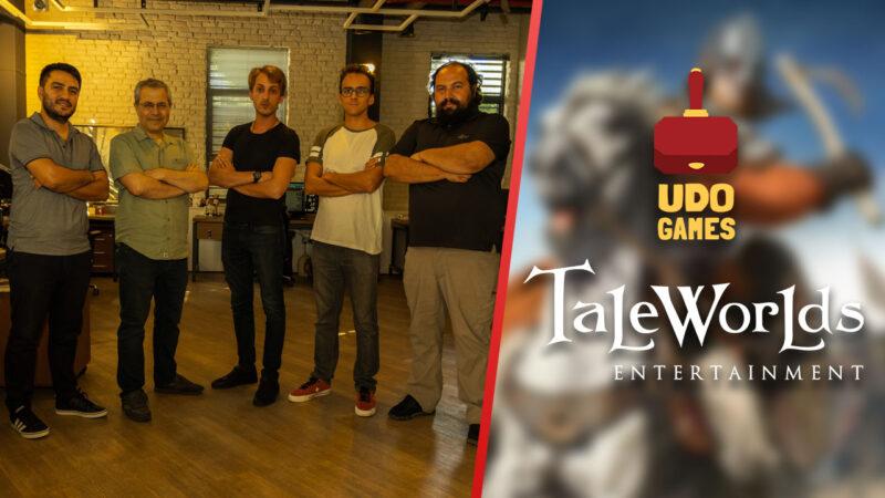TaleWorlds and Udo Games management team on the left, their company logos on the right