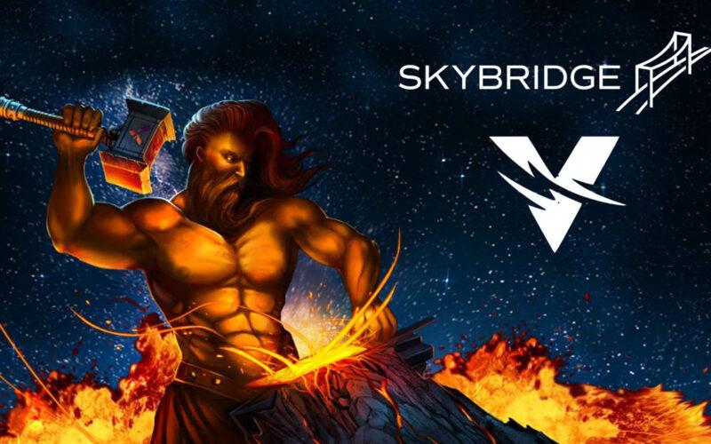 A blacksmith forging an item, with Vulcan and SkyBridge logos on the top right corner