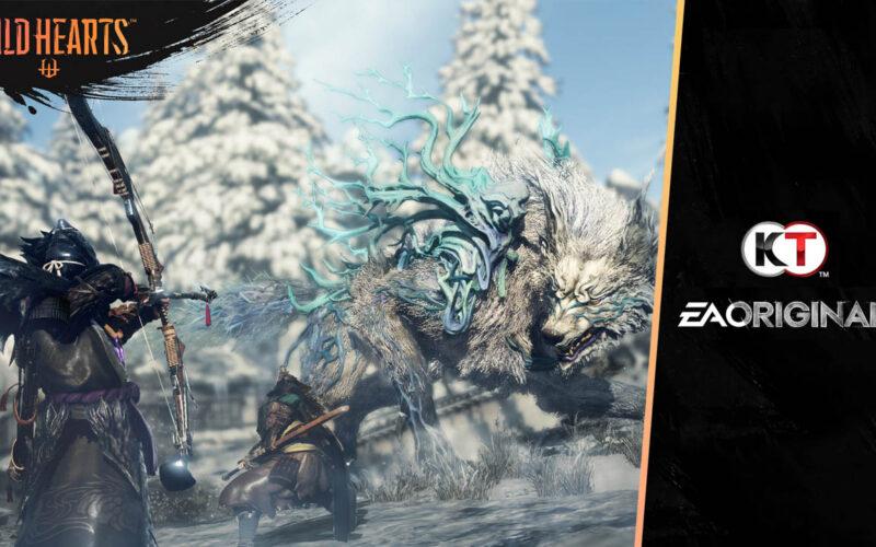 A Wild Hearts character shooting an arrow at a monster