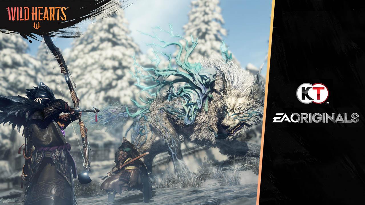A Wild Hearts character shooting an arrow at a monster