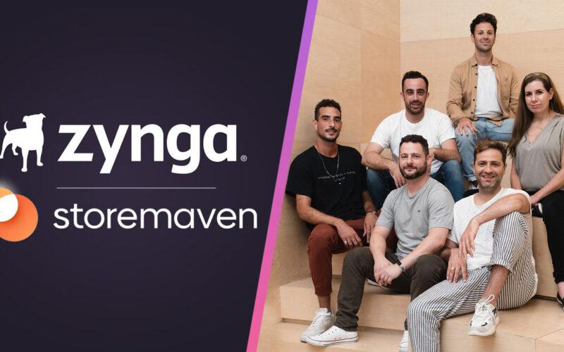 Solda Zynga ve Storemaven logoları, sağda kameraya poz veren Storemaven ekip üyeleri