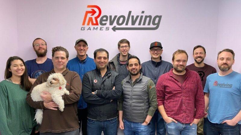 The Revolving Games logo at the top and the team members at the bottom.