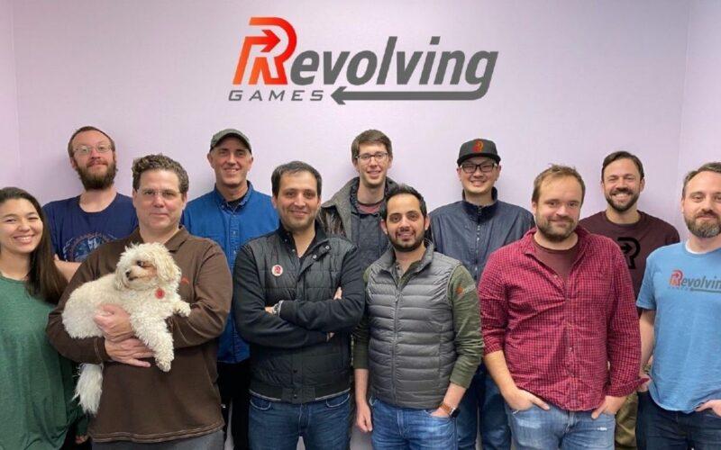 The Revolving Games logo at the top and the team members at the bottom.