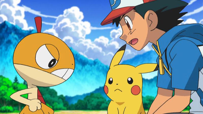 Ash ve Pikachu başka bir Pokemon ile konuşuyor