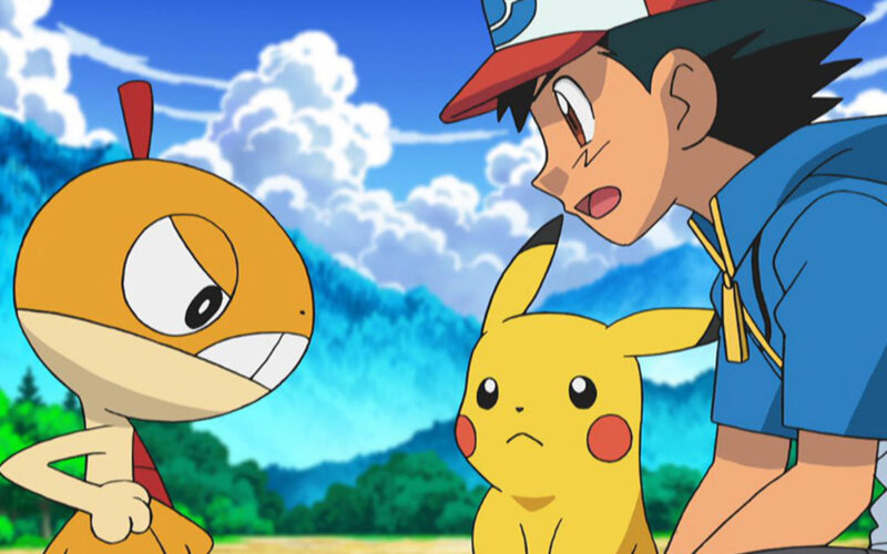 Ash ve Pikachu başka bir Pokemon ile konuşuyor