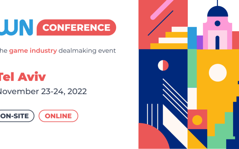 A colorful, sharp drawing of Tel Aviv's iconic places and The WN Conference logo