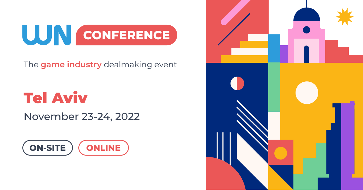 A colorful, sharp drawing of Tel Aviv's iconic places and The WN Conference logo