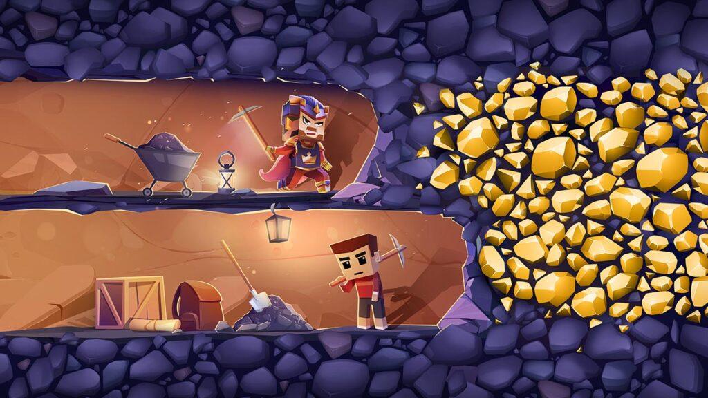 Two mobile game characters digging for gold, one gives up after almost hitting gold and the other reaches it