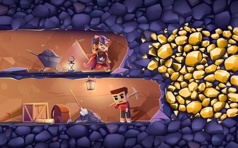 Two mobile game characters digging for gold, one gives up after almost hitting gold and the other reaches it
