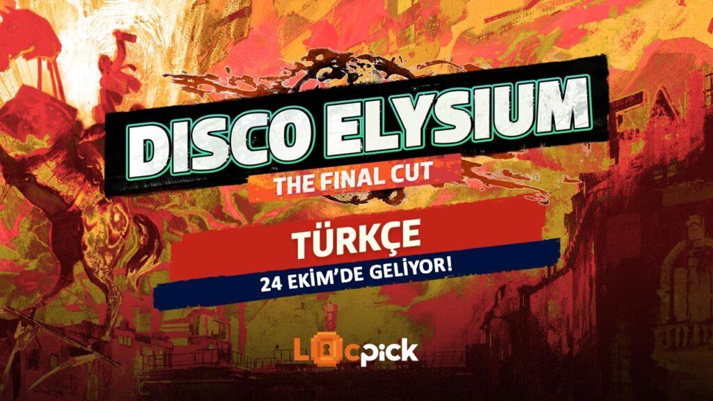 Disco Elysium logosou, Lockpick logosu ve Türkçe duyurusunun metni bir görsel içinde bir arada