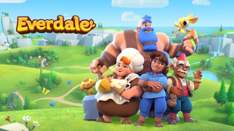Villagers of Everdale next to the Everdale game logo
