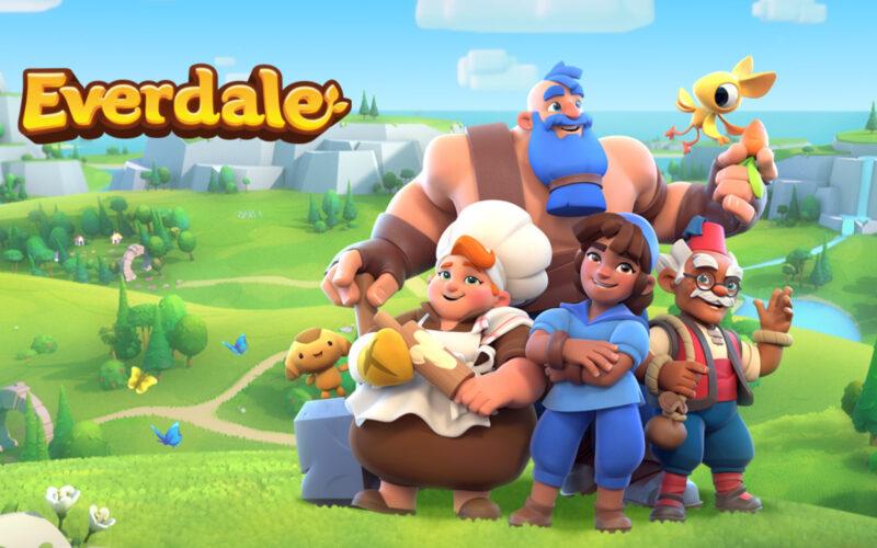 Villagers of Everdale next to the Everdale game logo