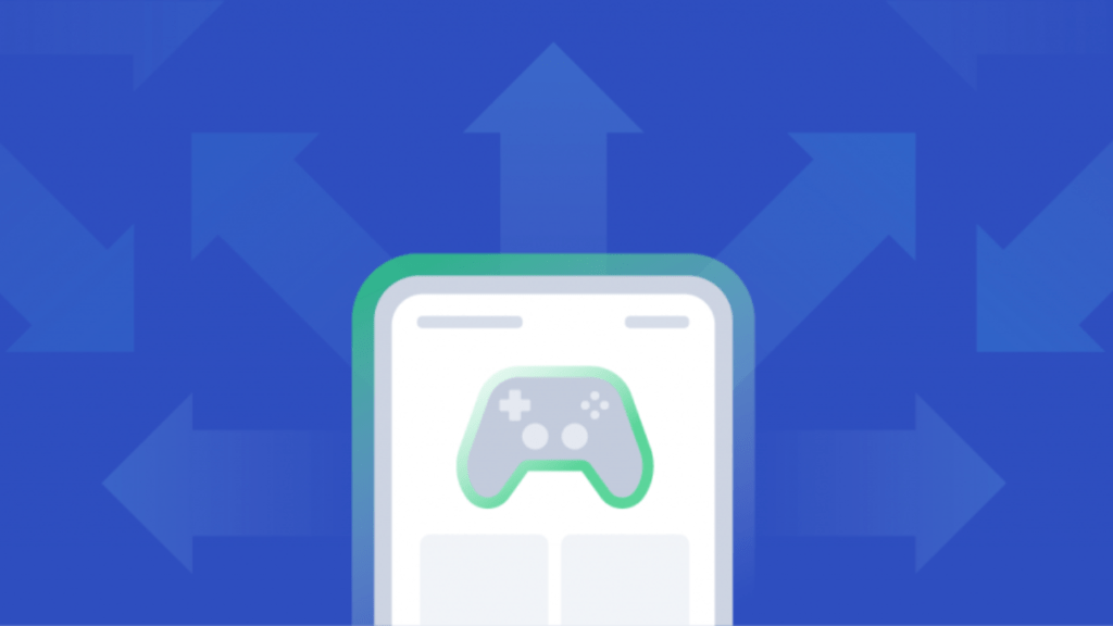 Drawing of a mobile phone with a controller on its screen over a blue background