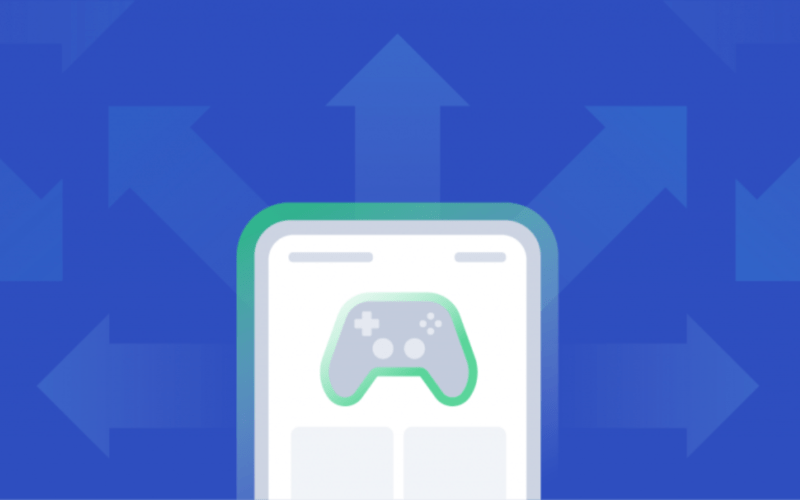 Drawing of a mobile phone with a controller on its screen over a blue background