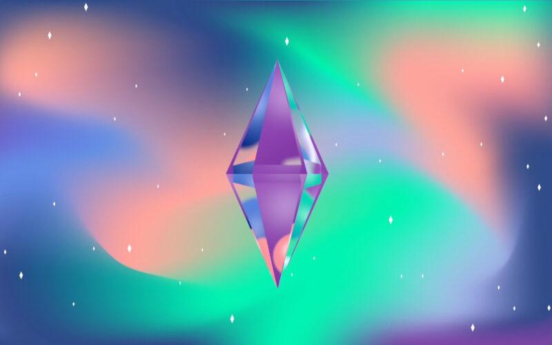 The Sims icon in front of a colorful background