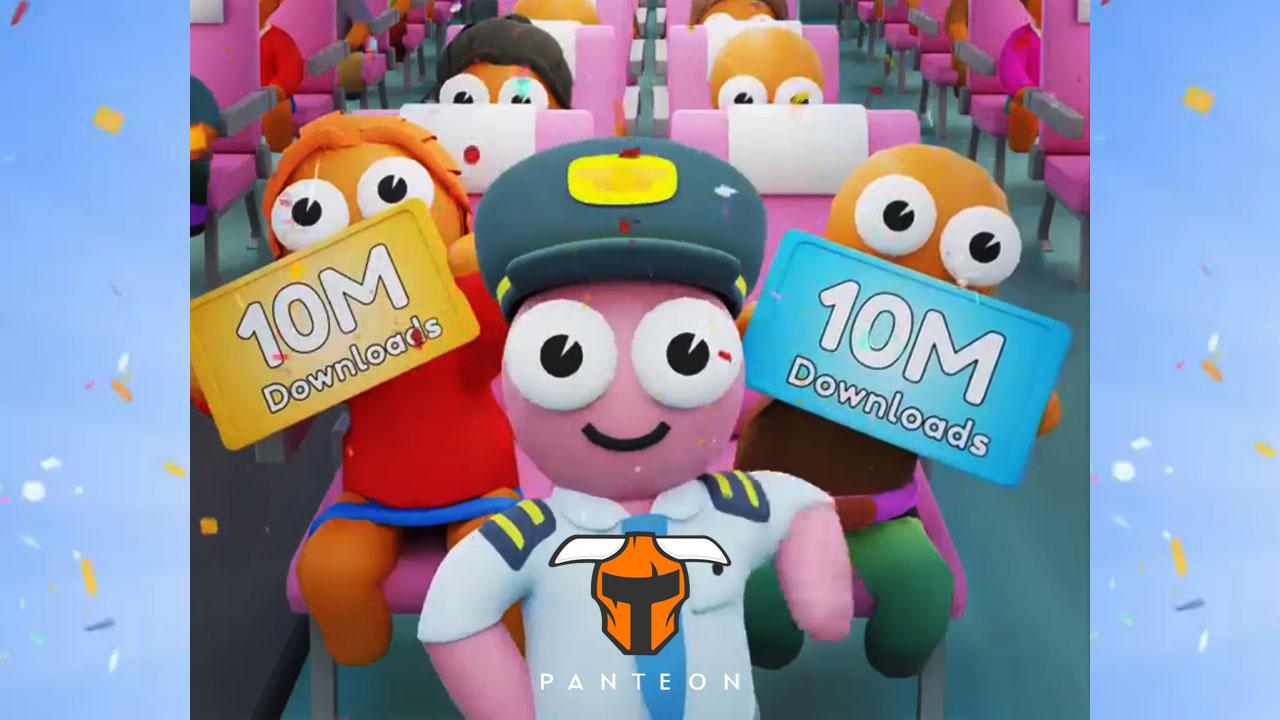 Panteon's Airport Master characters celebrating 10 million downloads