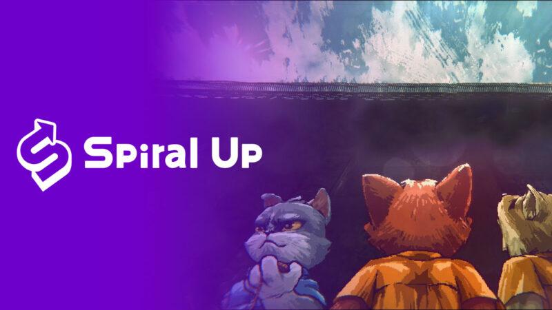 Spiral Up logo and cat-like characters from Back to the Dawn game