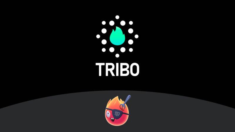 Tribo Games logo on top, and on the bottom a character called Flamey that looks like a fireball