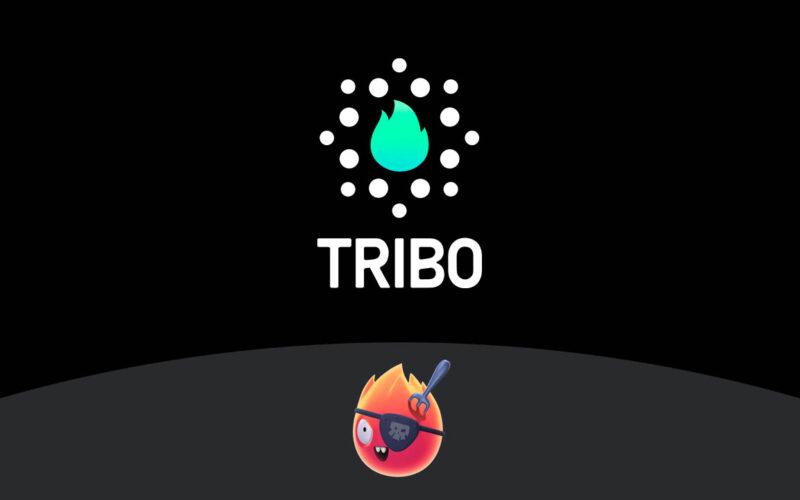 Tribo Games logo on top, and on the bottom a character called Flamey that looks like a fireball