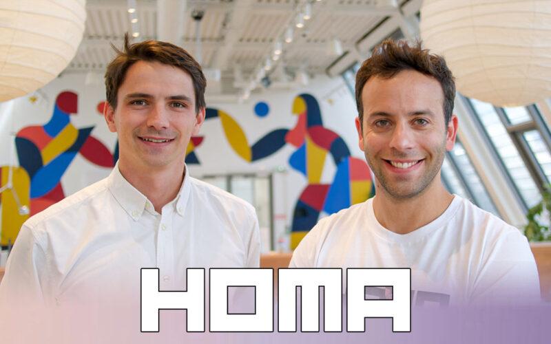 Two Homa founders posing for the camera happily with Homa logo