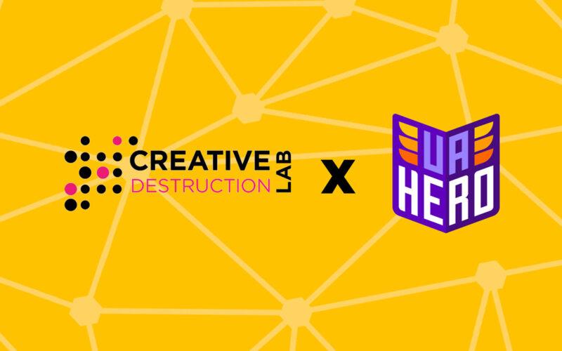 UA Hero and Creative Destruction Labs logos on a yellow background