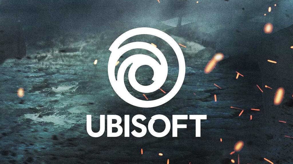 Ubisoft logo next to sparks over a grey background