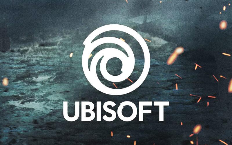 Ubisoft logo next to sparks over a grey background
