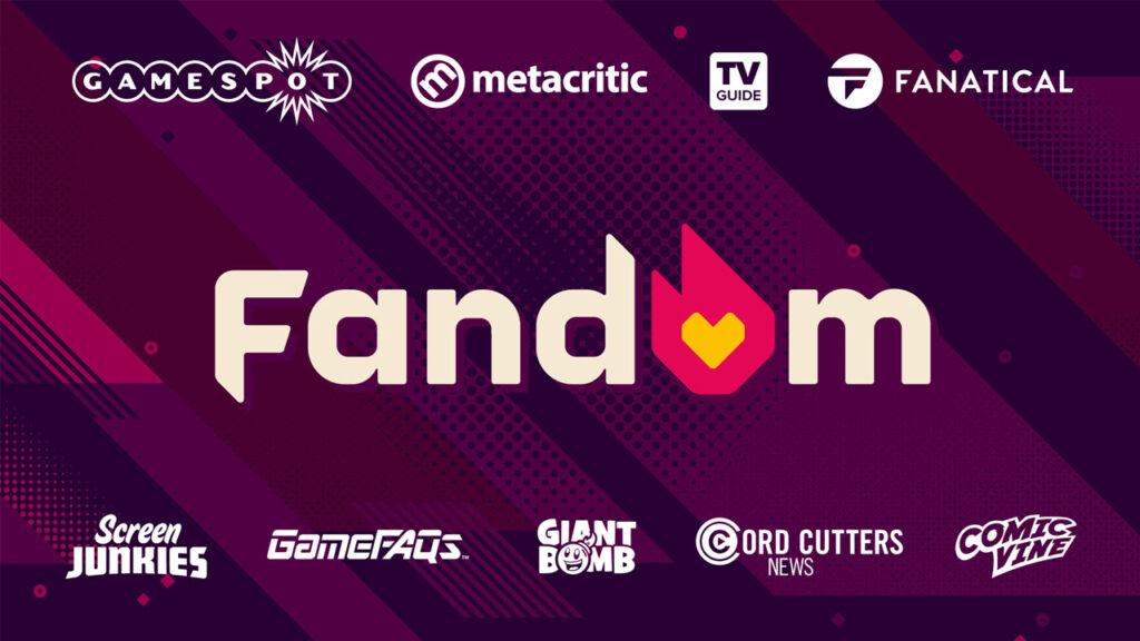 Purple background fandom logo in middle surrounded by other brands