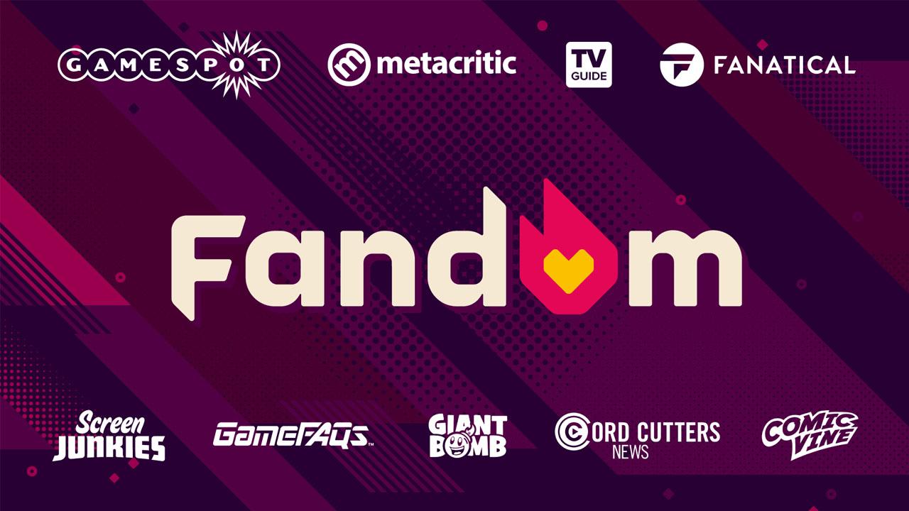 Purple background fandom logo in middle surrounded by other brands