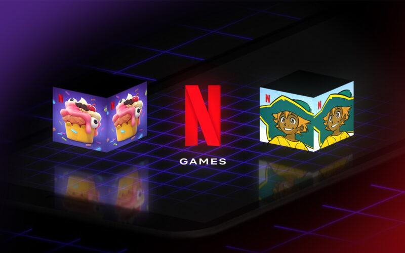 Nailed it logo on the left, Netflix games logo in middle, spiritfarer logo on the right
