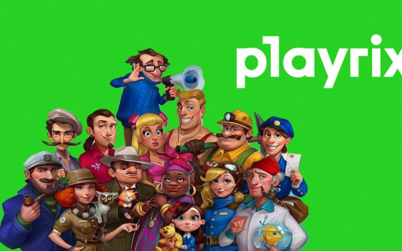 Playrix selection of game characters on the left, Playrix logo on the right