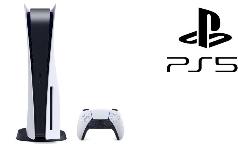 PS5 console and controller, ps5 logo on right top
