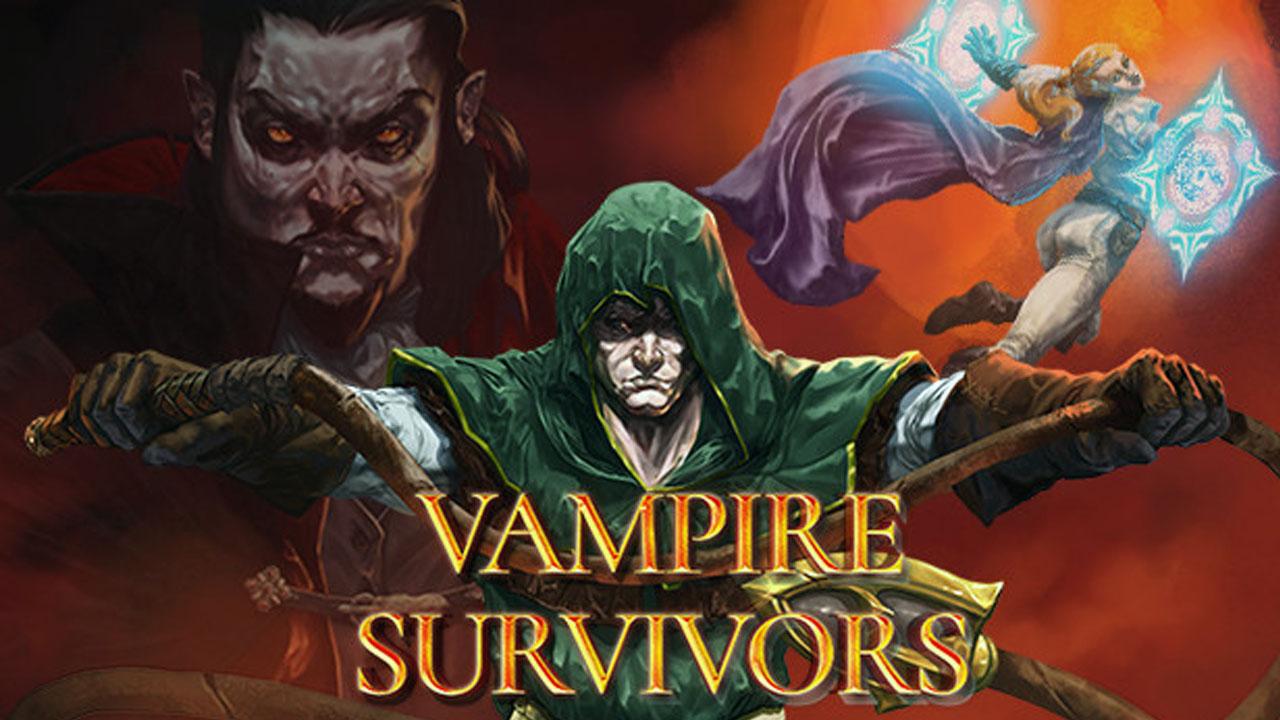 Vampire slayer with daggers in front, vampire siluette behind