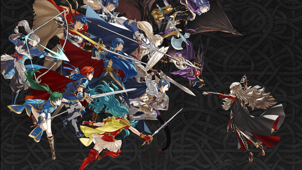 A Group of characters from Fire Emblem Heroes charging another characters