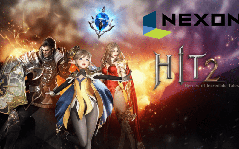 Characters from the game HIT 2 next to the HIT 2 game logo and Nexon logo