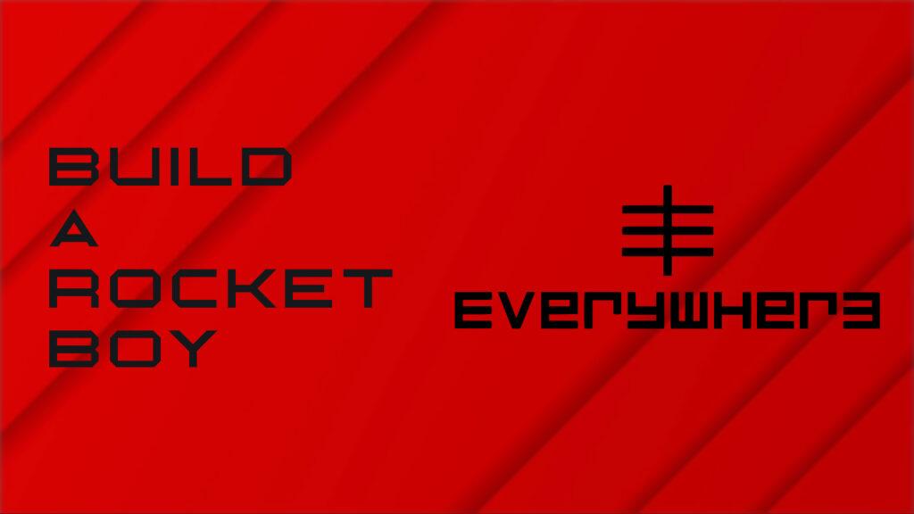 Build A Rocket Boy and Everywhere game logos over a red background