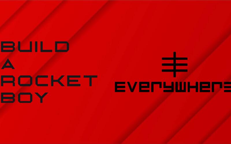 Build A Rocket Boy and Everywhere game logos over a red background