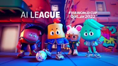 AI League and FIFA World Cup Qatar 2022 logos over characters from the FIFA World Cup AI League game.