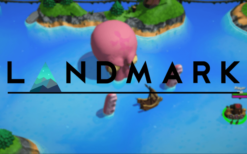 The logo of Landmark Games over a blurred image of the game Sea of Souls