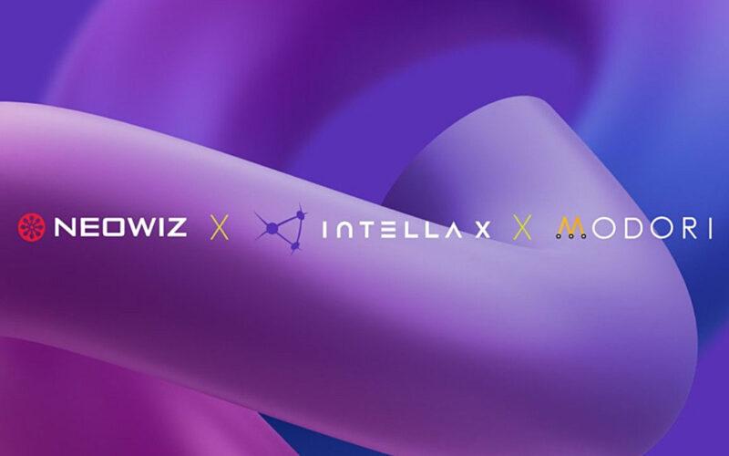 Neowiz, Intella X, and Modori logos over an abstract purple background