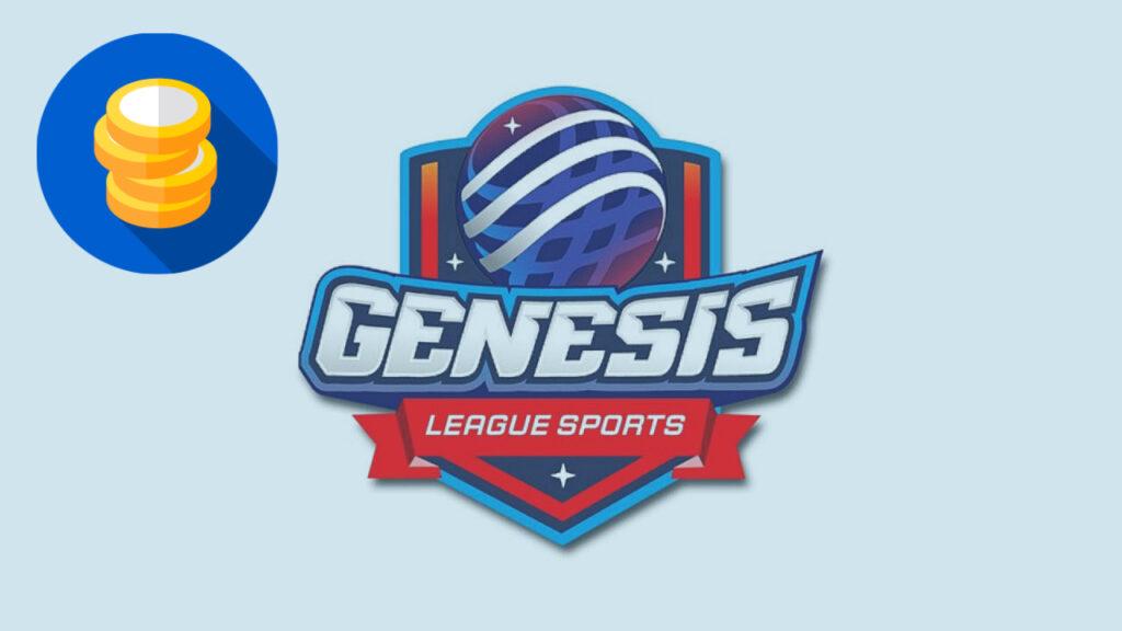Genesis League Sports logo under a doodle of tokens