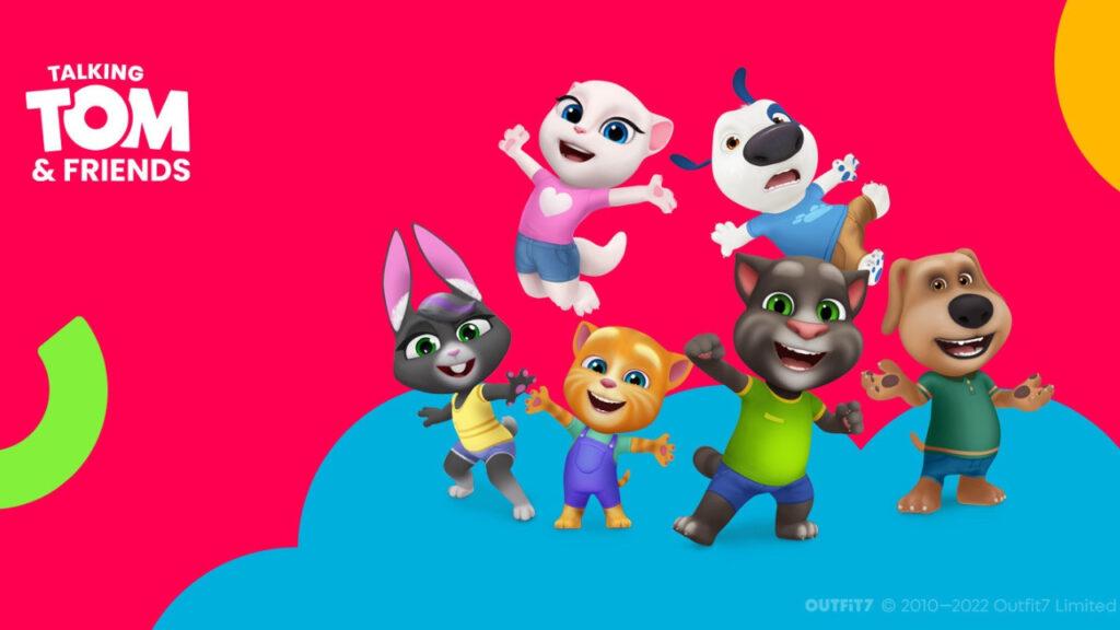 Characters from Talking Tom & Friends franchise next to the Talking Tom & Friends logo