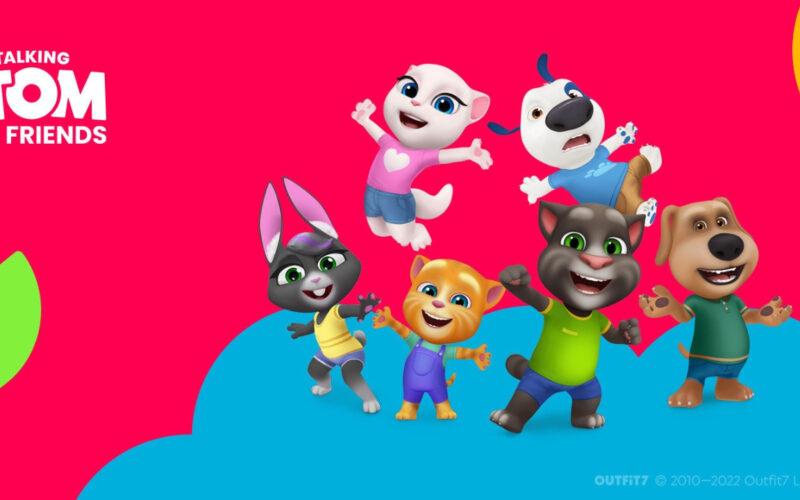 Characters from Talking Tom & Friends franchise next to the Talking Tom & Friends logo