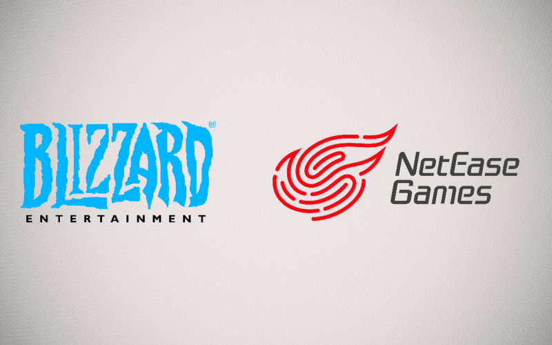 Blizzard Entertainment and NetEase Games logos over a light grey background