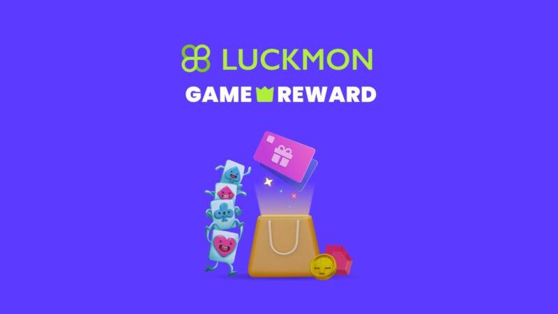 Luckmon Game Reward logo over a purple background