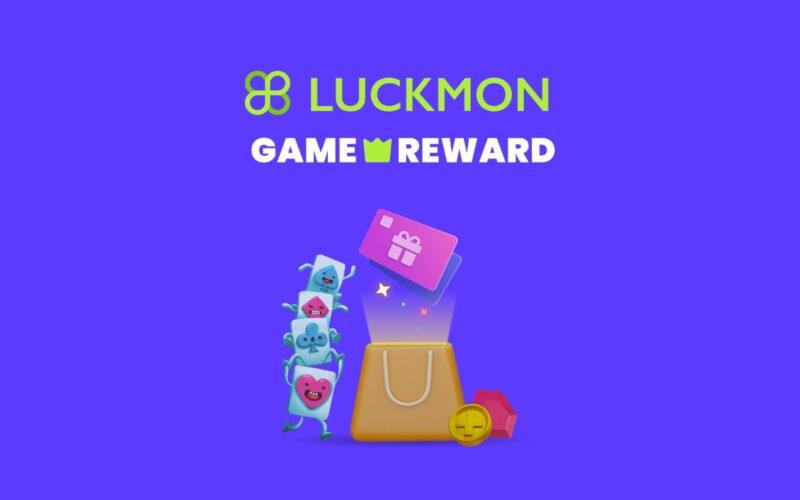 Luckmon Game Reward logo over a purple background