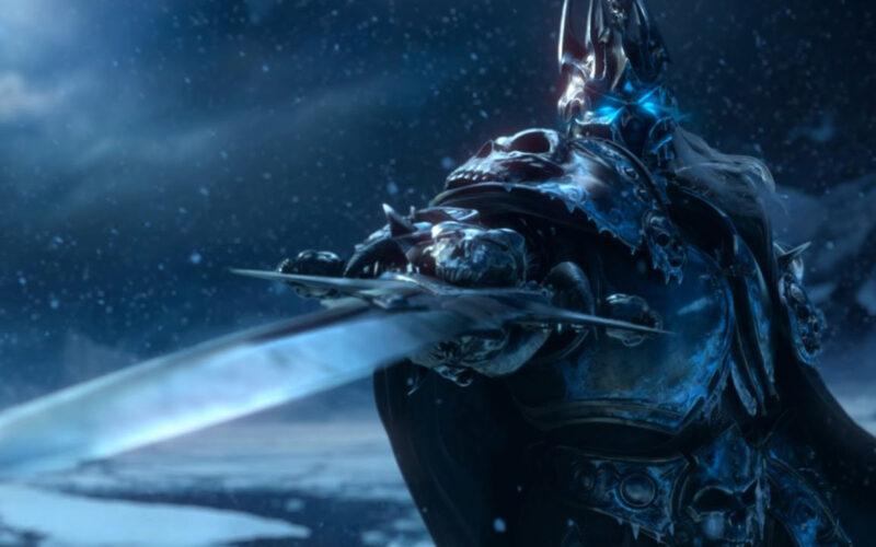 Arthas Menenthil, The Lich King is posing with his sword Frostmourn in Northrend.