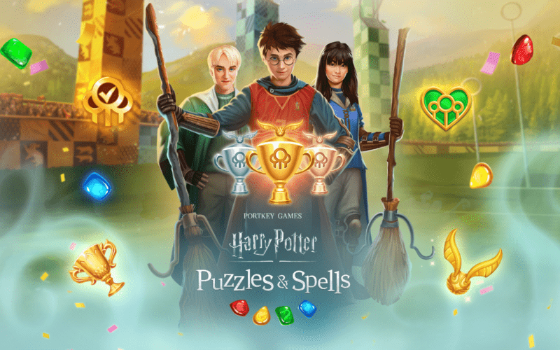 Harry Potter, Draco Malfoy and a black haired girl holding their brooms