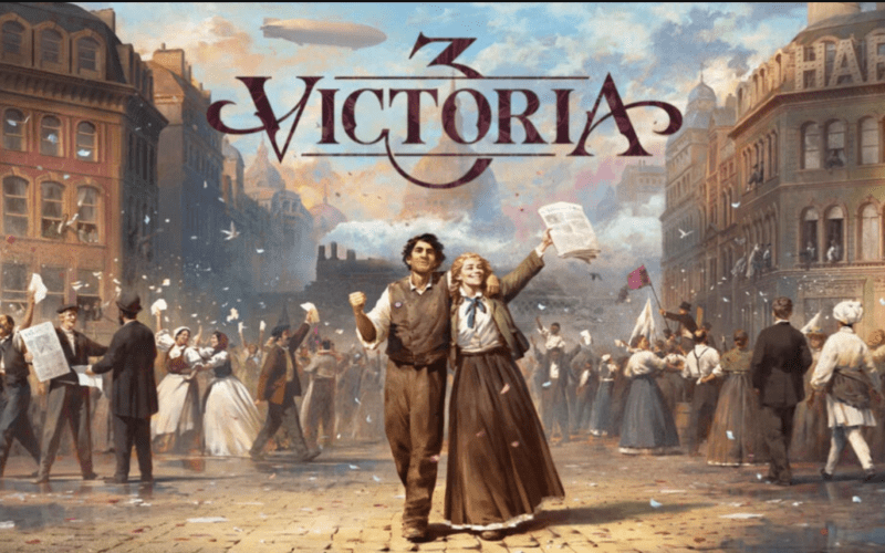 A man and a woman celebrating a festival withga crowd in the background. 1800s.