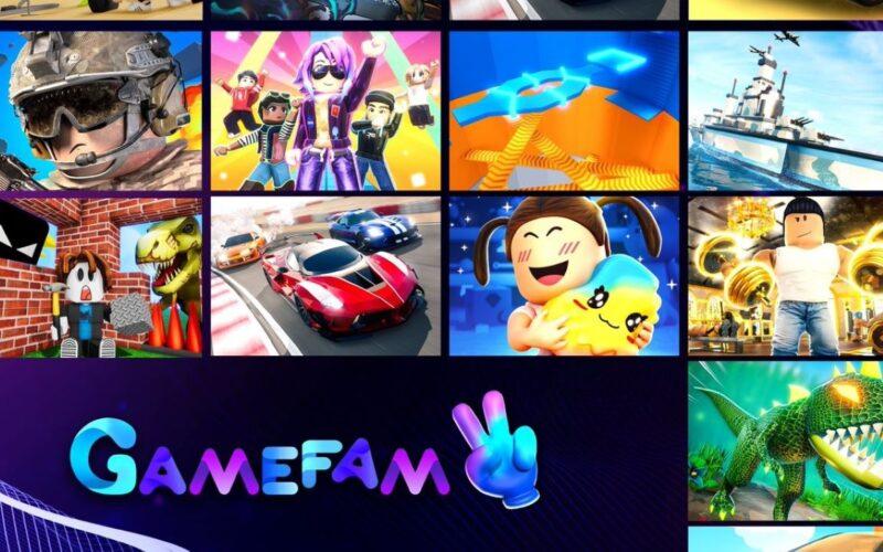 A collage of different games Gamefam has created, along with the gamefam logo